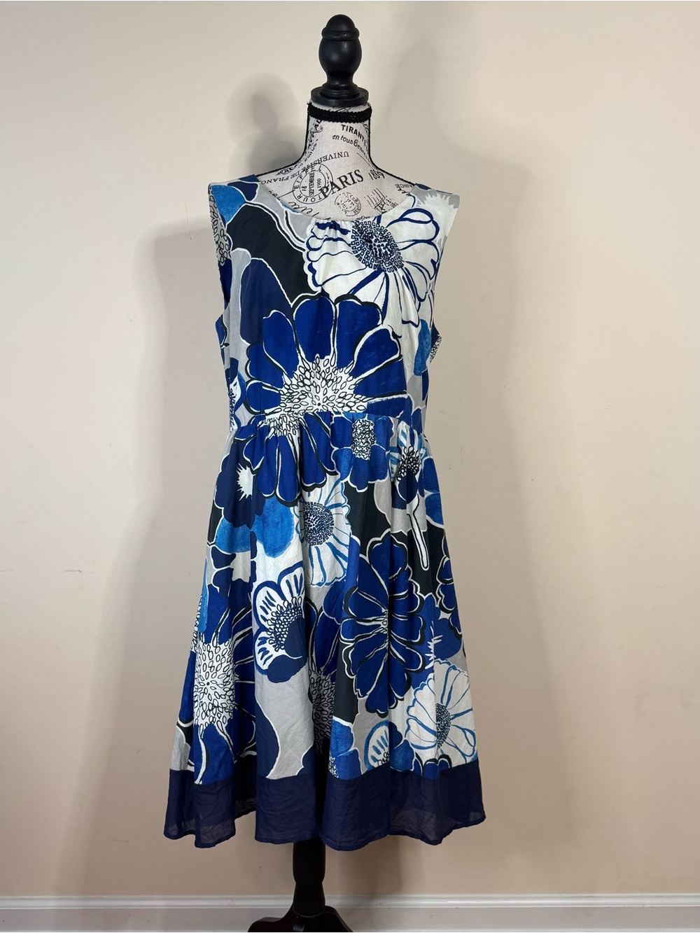 ModCloth Floral Midi Dress Size XL 100% Cotton Blue White Retro Cottagecore